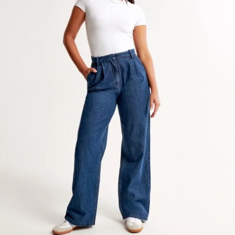 ABERCROMBIE & FITCH Sloane Tailored Wide Leg Jean Trousers Sz 31/12R $100 {N37}